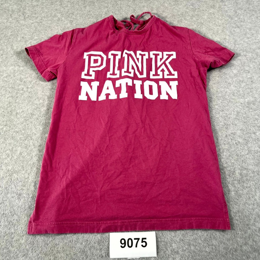 PINK Victoria's Secret T Shirt Womens XS Pink Cotton Crew Neck Lace Up Back